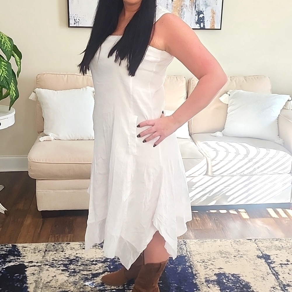 NWT For Cynthia Linen Lagenlook Mixed Media Beachy Dress Size Pet Large - Picture 2 of 14
